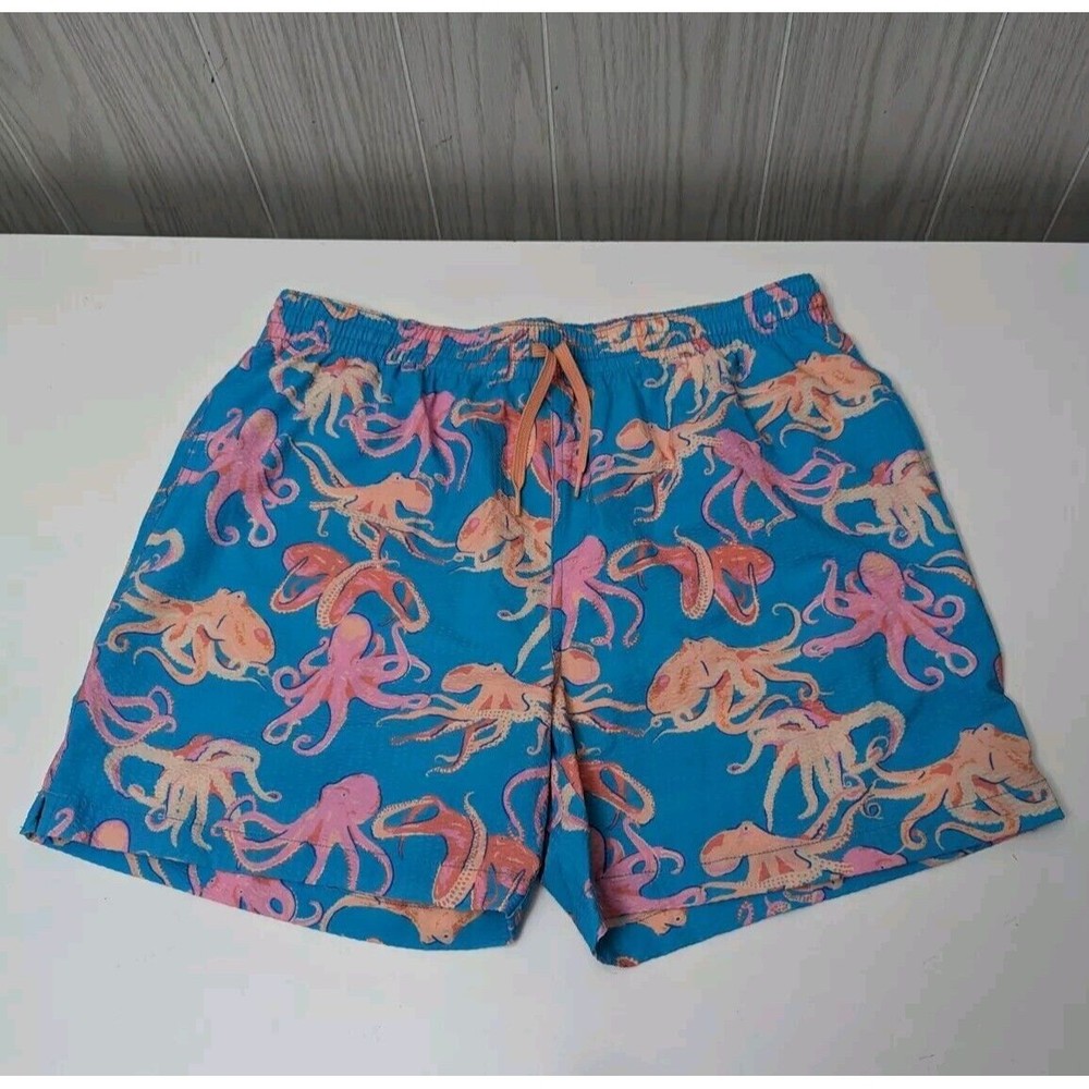 Chubbies Men’s Swim Trunks Octopus Blue Pink Size XL Seersucker Bathing Suit